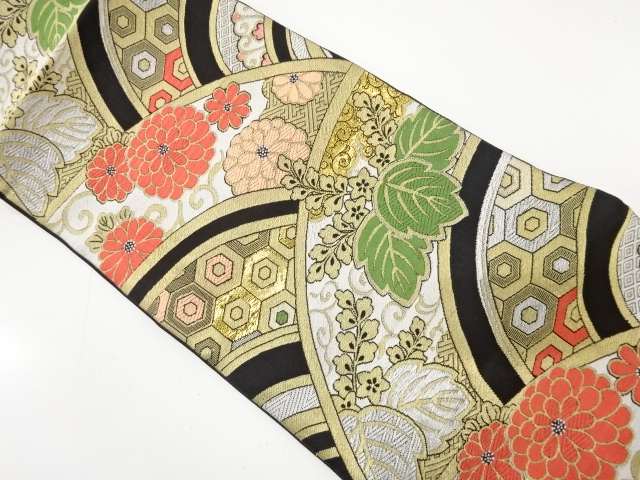 JAPANESE KIMONO / ANTIQUE FUKURO OBI / WOVEN PAULOWNIA & KIKU